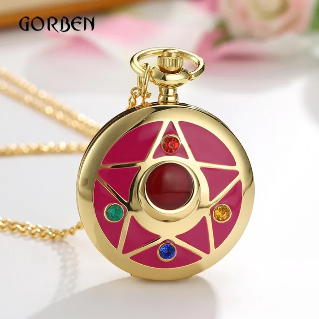 Sailor Moon fob watch Anime Sakura Quartz Pocket Watch necklace Chain Star Fan C Sailor Moon fob watch Anime Sakura Quartz Pocket Watch necklace Chain Star Fan C