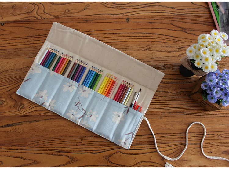 36/48/72 Holes Canvas Paint Brush Roll Pouch Bags Pencil Case Painting