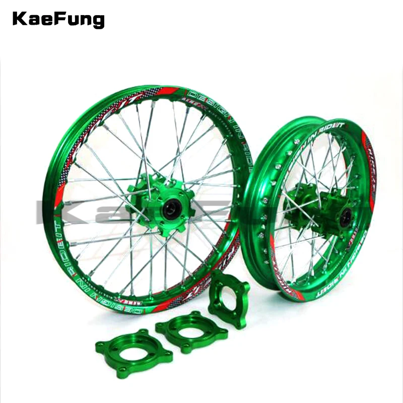 

motorcycle Front 1.40-14" Rear 1.85-12" Alloy Wheel Rim with CNC Hub 15mm hole For Dirt / Pit bike 12 14 inch Green wheel