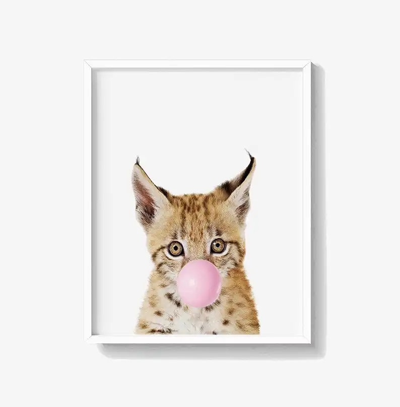 Modern Nordic Lynx With Bubble Gum Print Animal Wall Art Painting Prints Canvas Poster Cartoon Wall Pictures For Kids Room Decor Aliexpress
