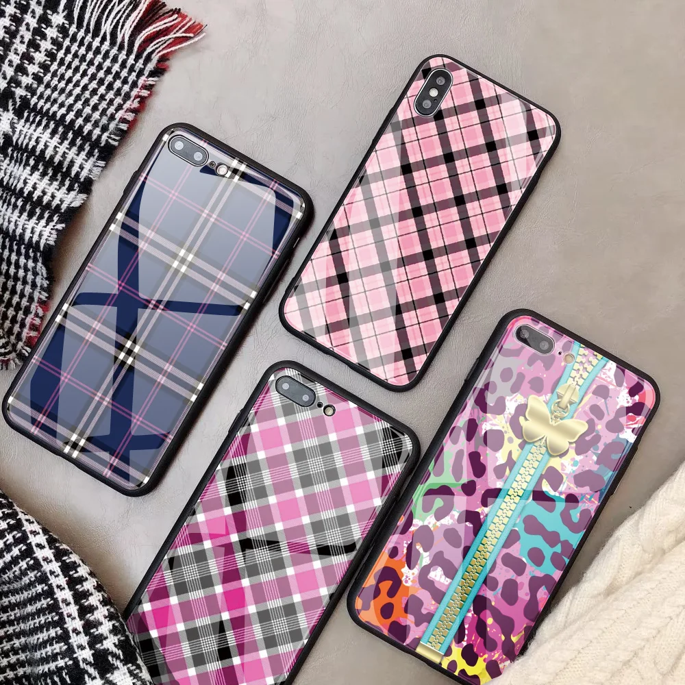

DIY glass Phone case For iphone X 10 7Plus 6s 6 capa Custom lattice Tempered Glass Phone Case For iPhone XS 8 XSMAX XR 5S colour