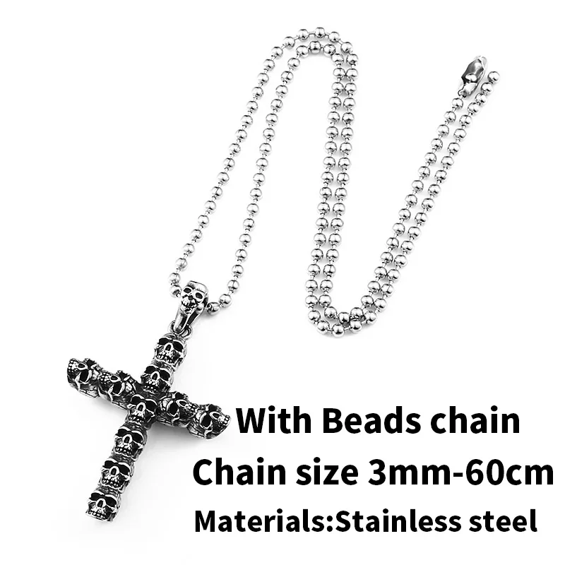 A style bead chain Сталь солдат мужчины панк крест череп собрать ожерелье из нержавеющей стали Мужчины ювелирные изделия - Окраска металла: A style bead chain
