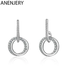 ANENJERY 925 пробы серебряные серьги Ins круглые циркониевые серьги-гвоздики для женщин корейские новые модные S-E882