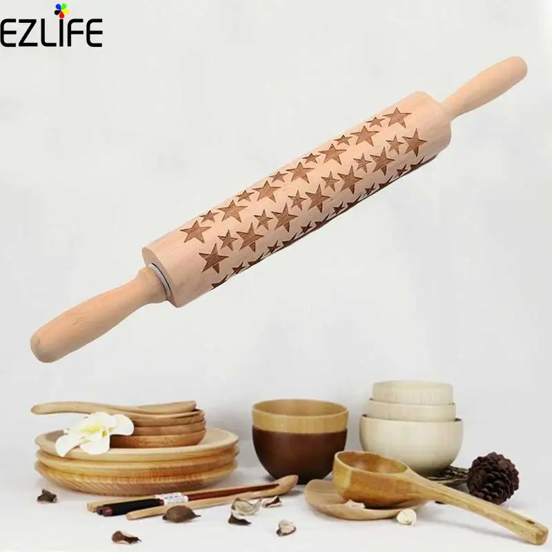 Christmas Embossing Rolling Pin for Kitchen Baking Cookie Mold Noodle