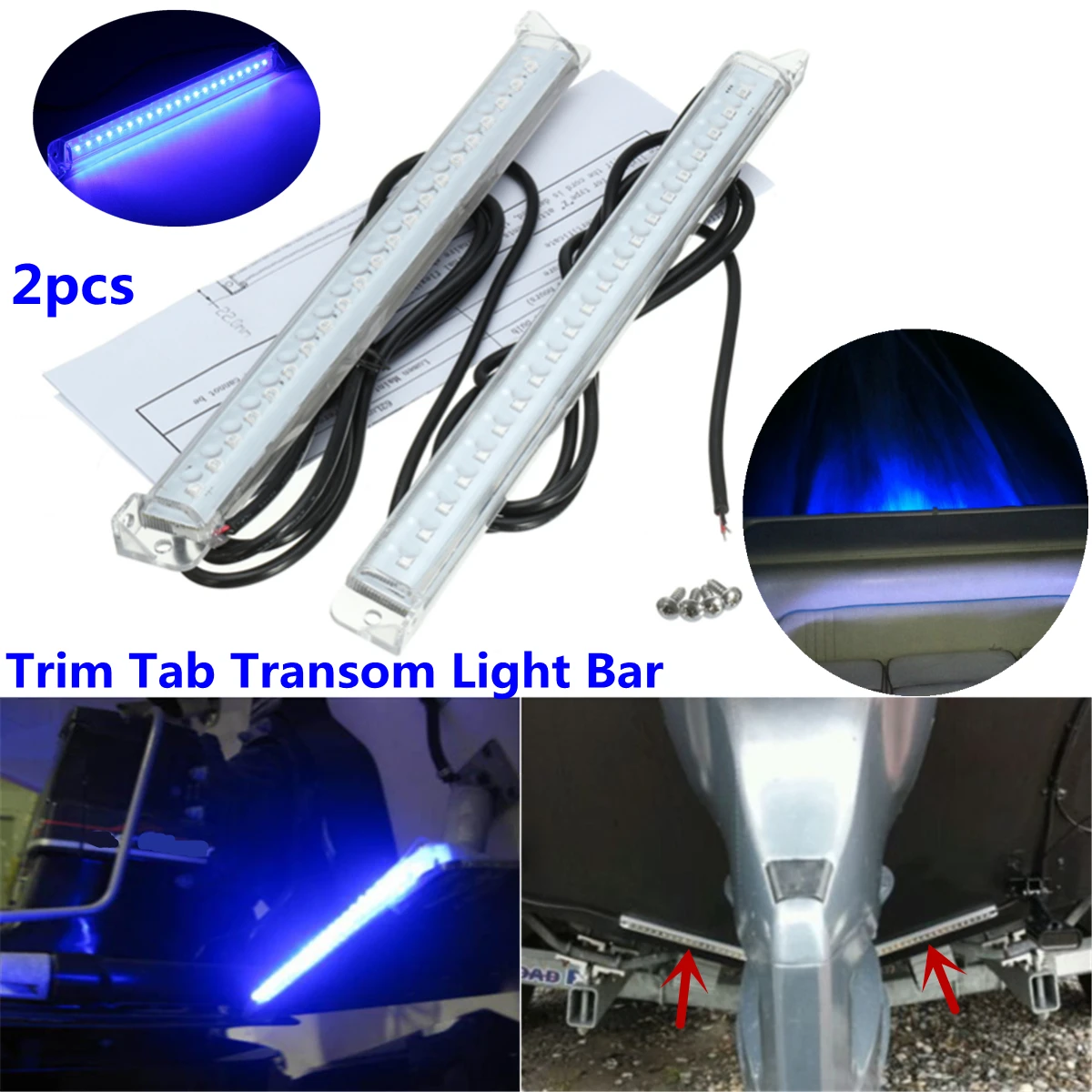 

2Pcs Universal Boat Transom Blue Light 21 Led Trim Tab Light Kit Transom Stern Bar Blue Under Water 12V Lighting For Boat Marine