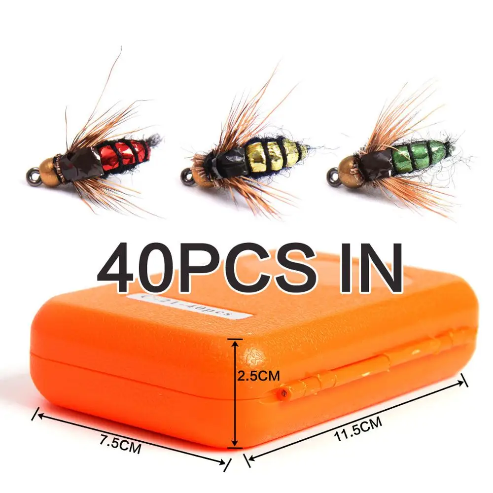 

40PCS Fly Fishing Lure Dry Flies Nymphs Hooks Feather Wing Artificial Pesca Bait for Carp Trout Winter Ice Fishing Tackle Box