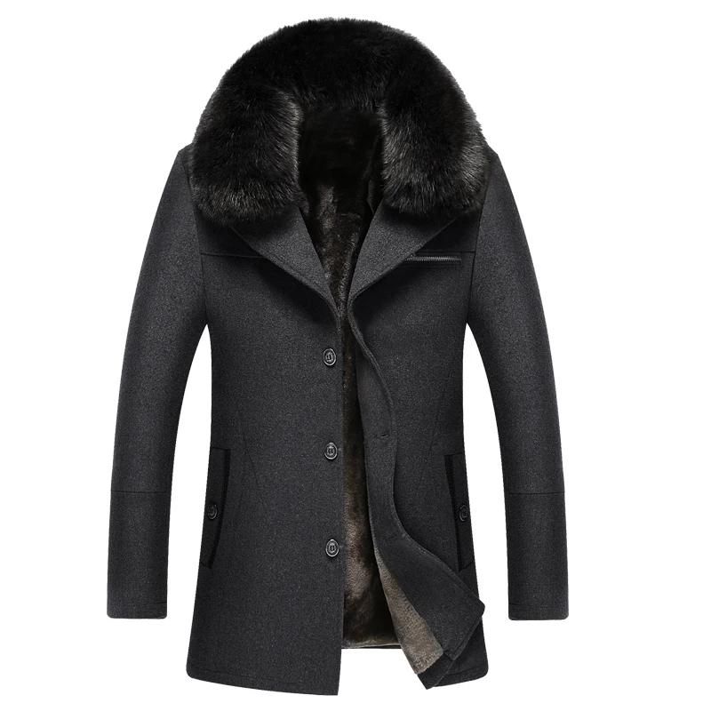 

New Casual Big Fur Collar Thicken Warm Winter Jacket Men Excellent Quality Single Breasted Coat For Man