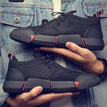

NEW Brand High Quality All Black Men's Leather Casual Shoes Fashion Breathable Sneakers Fashion Flats LG-11