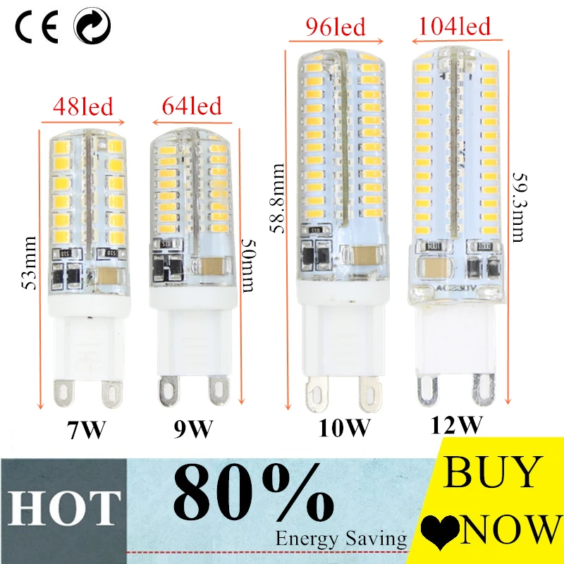Высокомощный G9 G4 Светодиодный светильник-кукуруза AC220V 3014 7 Вт 9 Вт 10 Вт 12 Вт 2835 Светодиодный Кристальный силиконовый свеча заменить 20-40 Вт галогенные лампы бесплатно