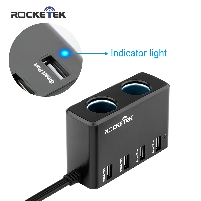 Rocketek USB متعدد المنافذ شاحن سيارة الذكية IC 4 USB 6A 2 مقبس ولاعة السجائر الهاتف محول اكسسوارات ل iphone سيارة-شاحن Rocketek USB متعدد المنافذ شاحن سيارة الذكية IC 4 USB 6A 2 مقبس ولاعة السجائر الهاتف محول اكسسوارات ل iphone سيارة-شاحن