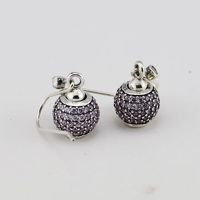 

925 Sterling Silver Jewelry Pave Ball Drop Earring with Clear Zirconia and Rhinestone Crystal Free Shipping