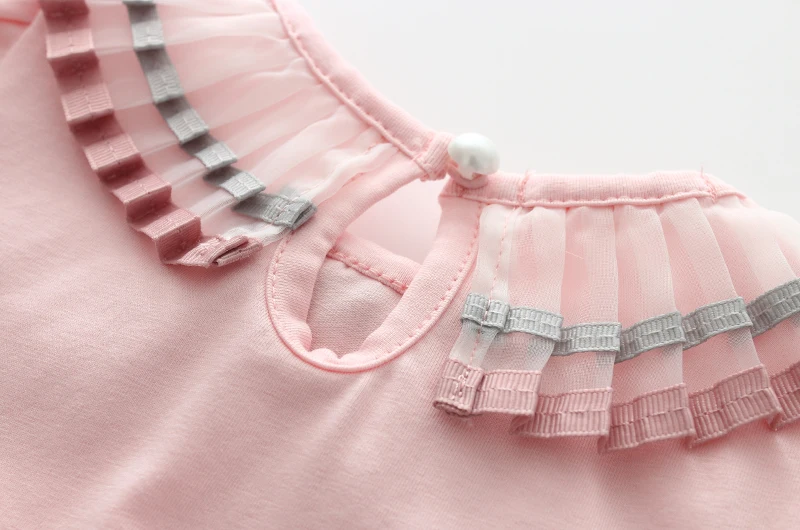 Sinyuer/Весенние футболки для девочек вязаные топы, плиссированный свитер с бантом на шее летняя рубашка для маленьких девочек футболки для малышей Детская одежда