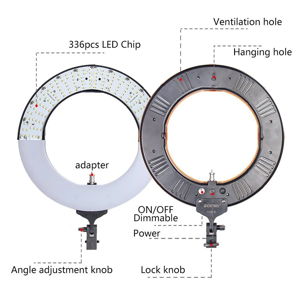 Светодиодный студийный кольцевой светильник ZOMEI с регулируемой яркостью для селфи, фотографический светильник, лампа для макияжа с подставкой для фото-и видеосъемки на Youtube