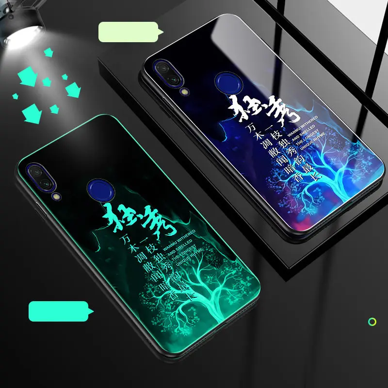 Светящийся чехол для телефона Xiaomi Redmi 7, чехол 6,26 дюйма, светящаяся задняя крышка из закаленного стекла для Xiaomi Redmi 7, силиконовый чехол