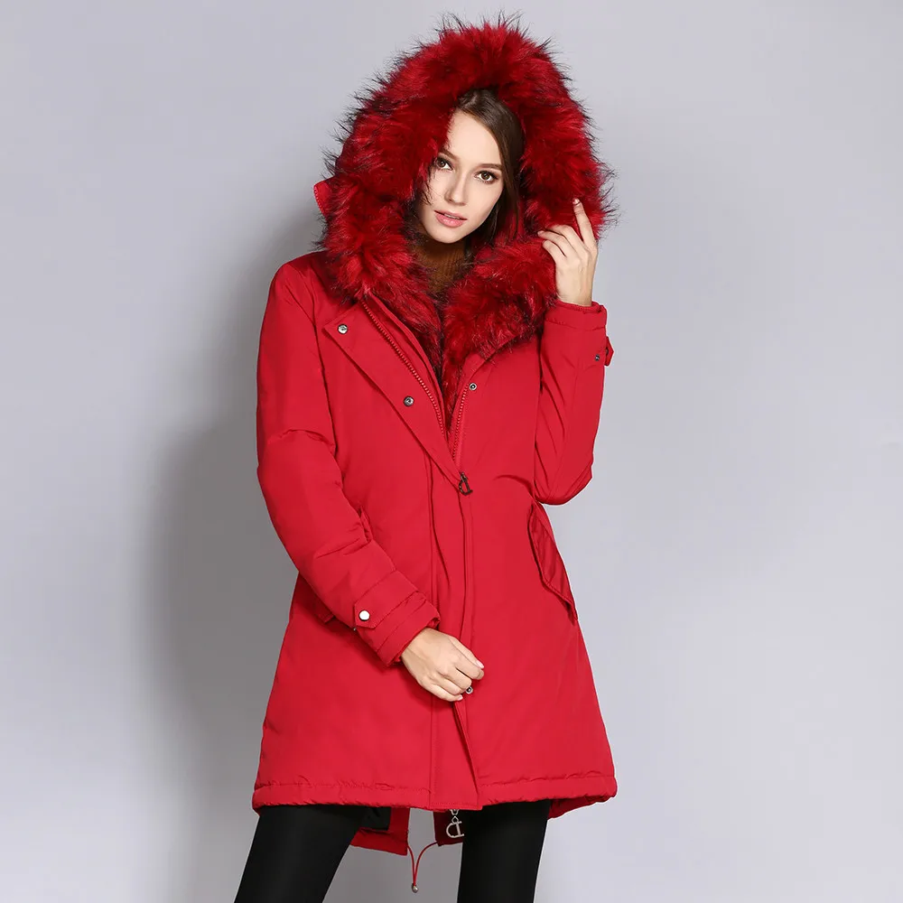 

NXH Winter Coat Women Fur Collar Hooded Long Jacket Thicken Warm outwear Parkas 2018 Oversized Military Parka long coat