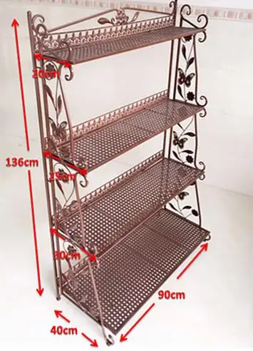 Континентальный складной многослойный Железный цветочный стеллаж напольный стиль балкон бонсай металлическая полка для обуви - Цвет: brown4flr90x40x136cm