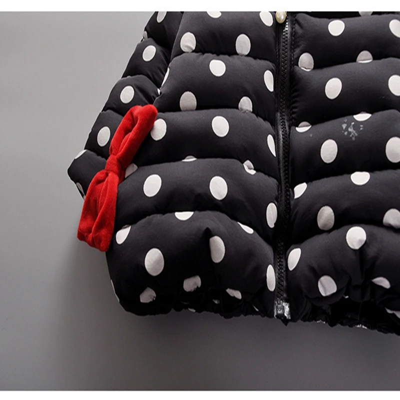 Baby girl Coat In Winter Zipper hooded Polka dot long tail hat Bow-tie pockets  cotton-padded jacket for Kids Children warmed up (6)