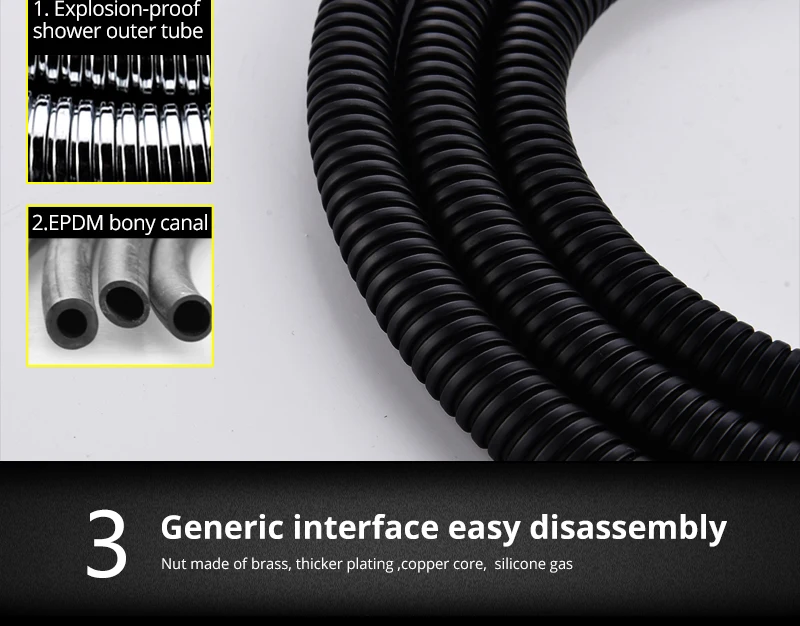 DCAN Plumbing Hoses Stainless Steel Black Shower Hose 1.5m Plumbing Hose Bath Products Bathroom Accessories Shower TubingHoses (5)