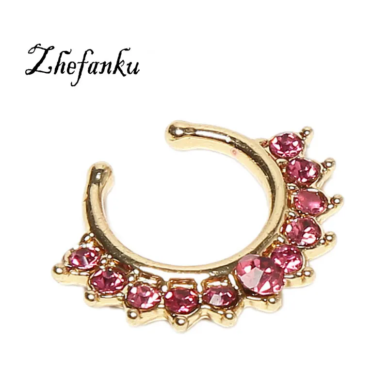 

Charming Piercing Body Jewelry Crystal Rhinestones Inlaid Fake Nose Rings Color Titanium Gold Silver Plated