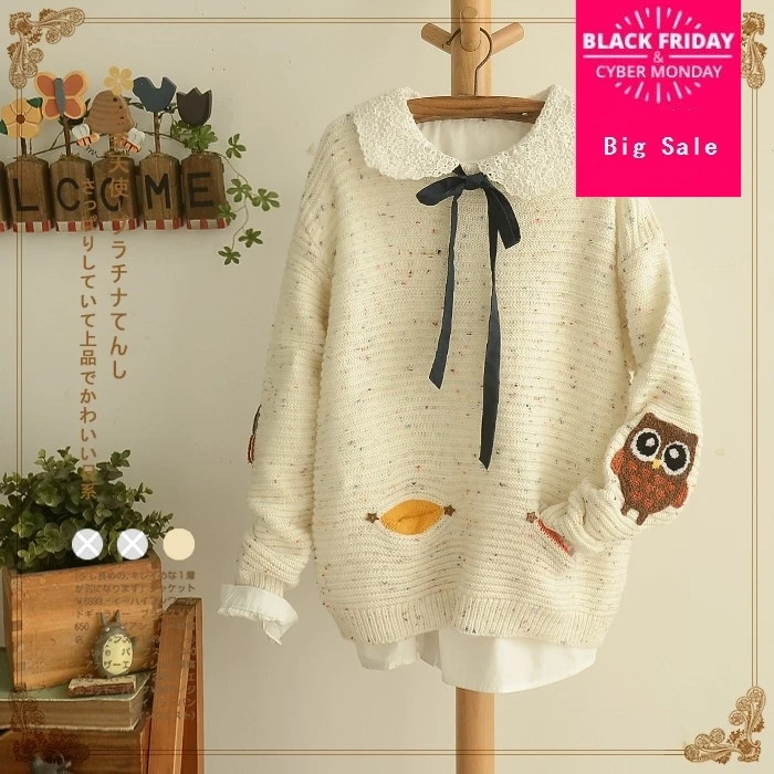 2018 mori girl cute Autumn sweater female small fresh lovely owl sweaters pullover womens-in 