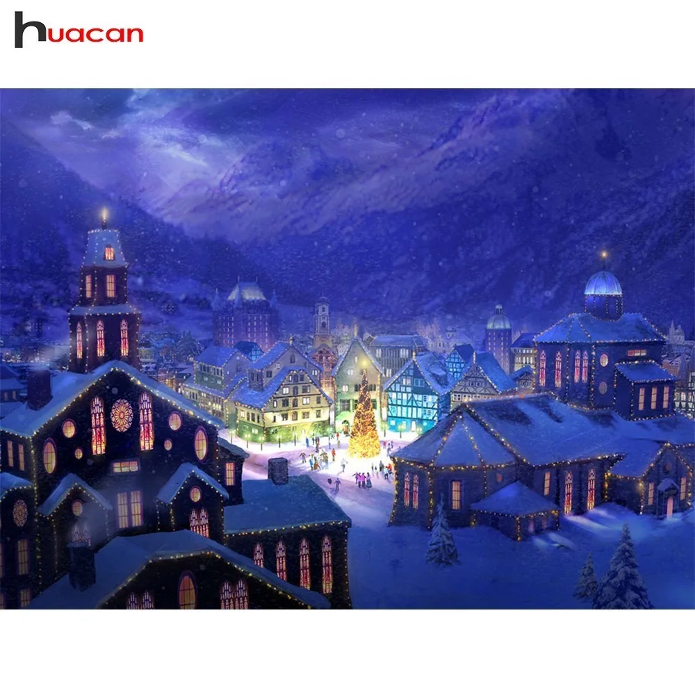 

Huacan DIY Diamond Painting Christmas Pictures By Rhinestones Diamond Mosaic Landscape Square Full Drill Diamond Embroidery