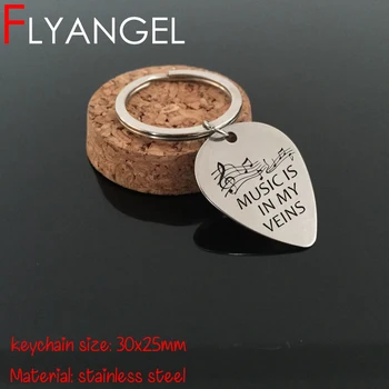 

FLYANGEL Keyring Engraved Musical Notation Music Is In My Veins Cute Keychain For Music Lover Musician Guitar Pick Gifts