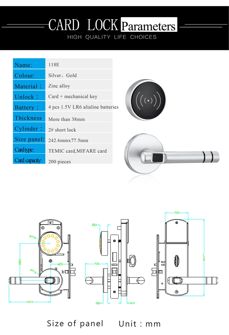 Zinc Alloy Silver Split Keyless Intelligent Digital Rfid Card Door Lock Security Electric Lock For Home or Hotel