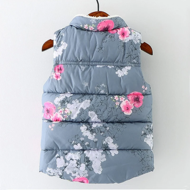 Winter Kids Vest For Girls Plum Flower Sleeveless Girl Fur Down Jacket Cotton Floral Waistcoat Baby Clothes Thick Outerwear