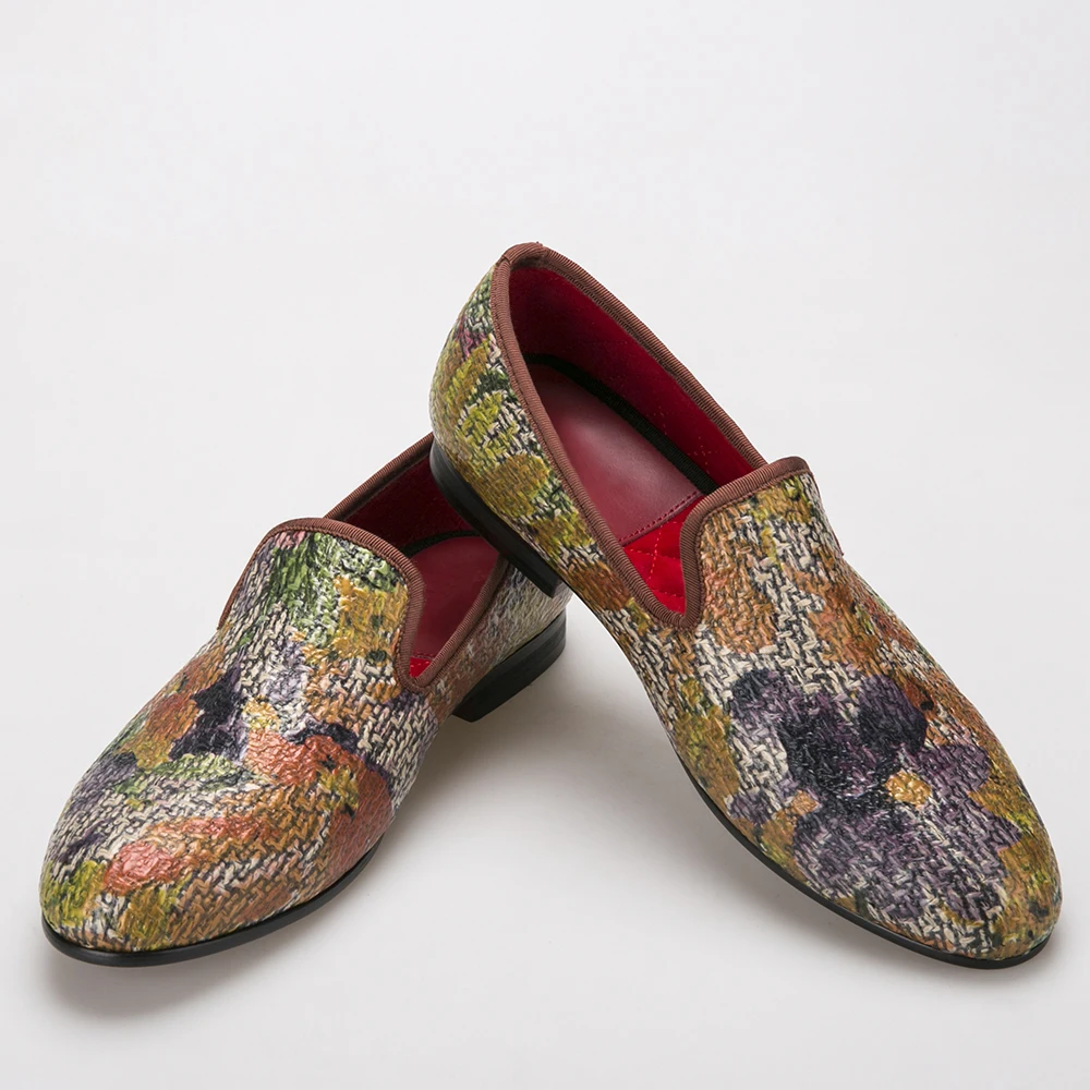 

New style Painting graffiti style Mix colors men loafers British style smoking slipper fashion men's casual shoes men's flats