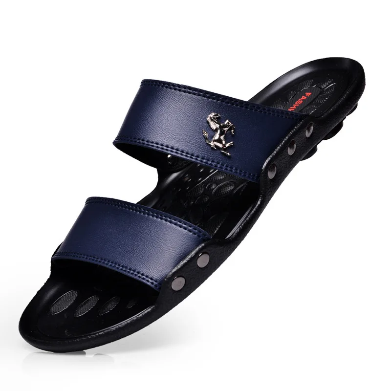 Heißer Verkauf Sandalen Männer Schuhe Sommer Hausschuhe Männer PU Leder Sandalen Schwarz Strand Hausschuhe Alias Hombre Chausson Homme
