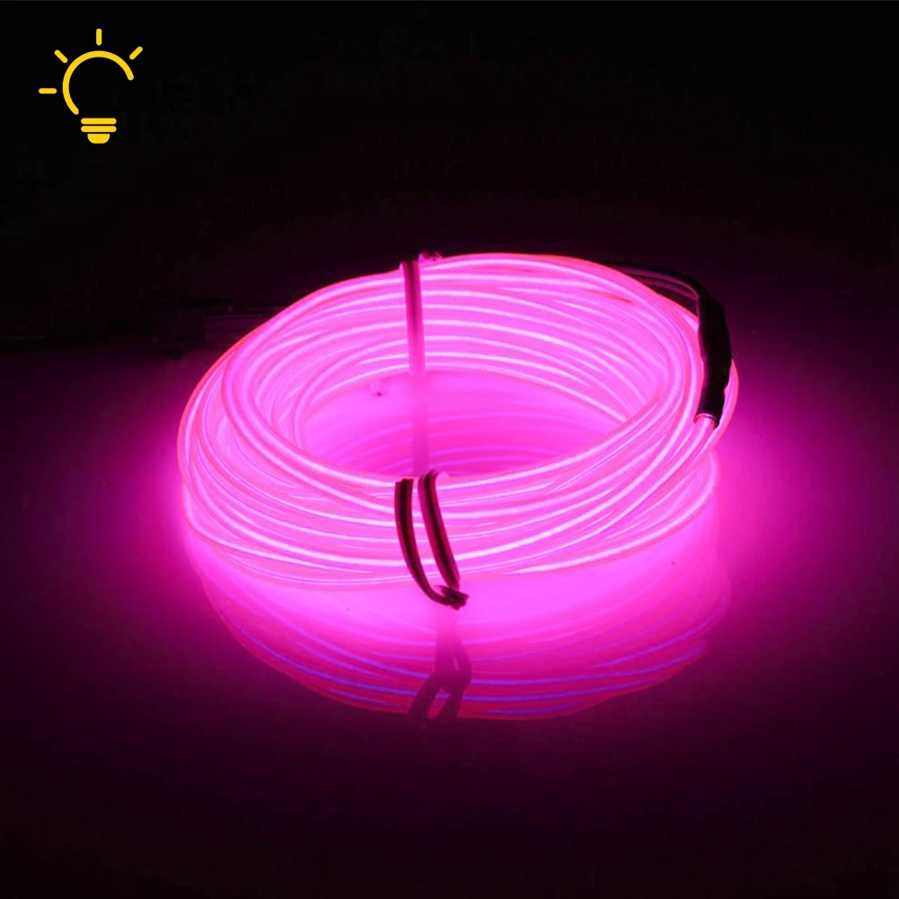 TSLEEN, гибкий светодиодный светильник, 2 м, 3 м, Светодиодная лента, водонепроницаемая, 5 м, гибкая, EL Wire Rope, лента, кабель, неоновый, светящийся светильник, одежда для автомобиля, авто - Испускаемый цвет: Pink