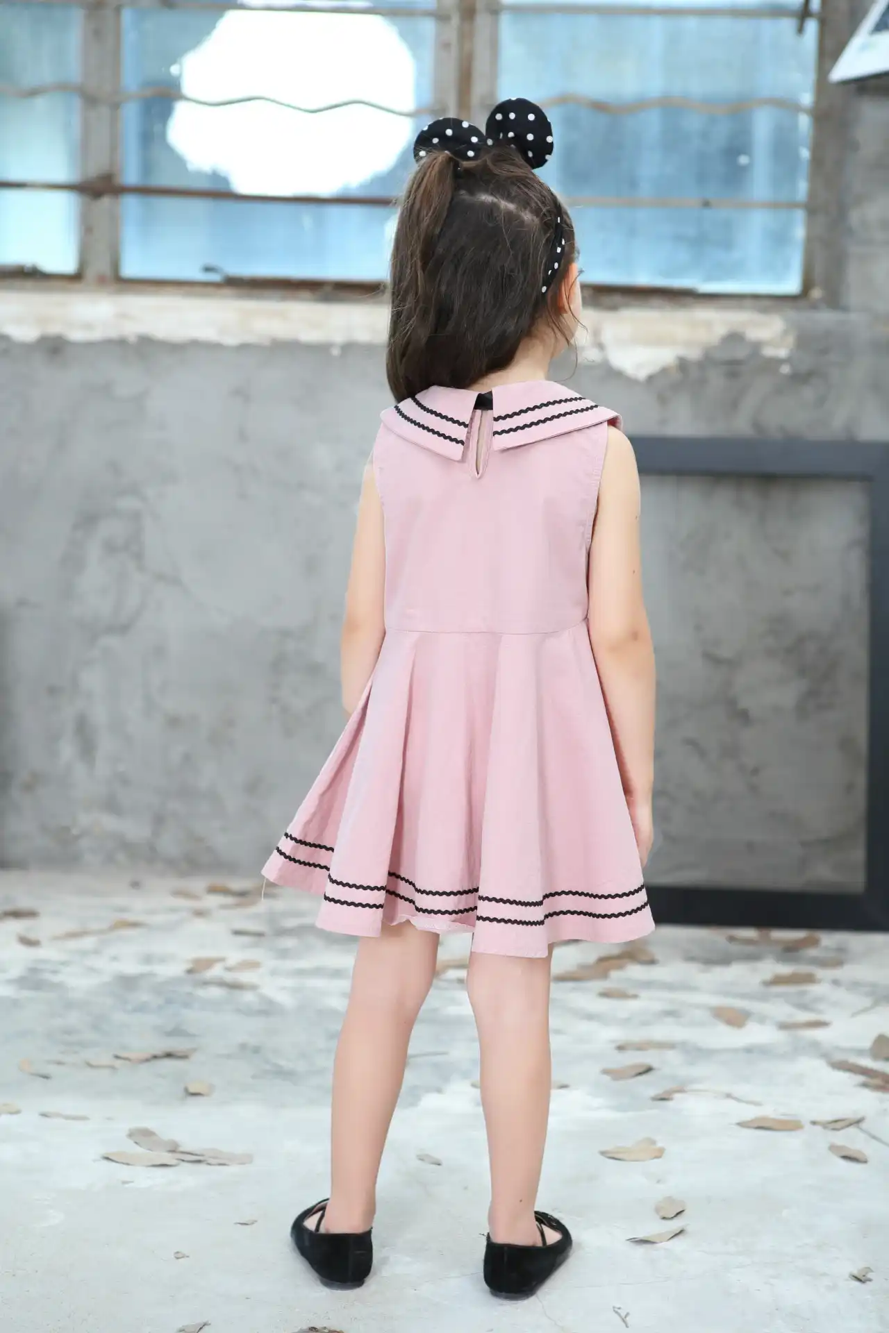 New Kids Girl Lovely Bear Pink Bow Tie Party Summer Dress Princess Causal Style