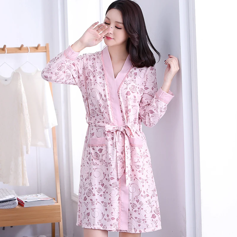 Cotton Robes For Women Spring Autumn Long Sleeve Bathrobes Cute Girls Floral Kimono Bath Robe Female Dressing Gown Homewear
