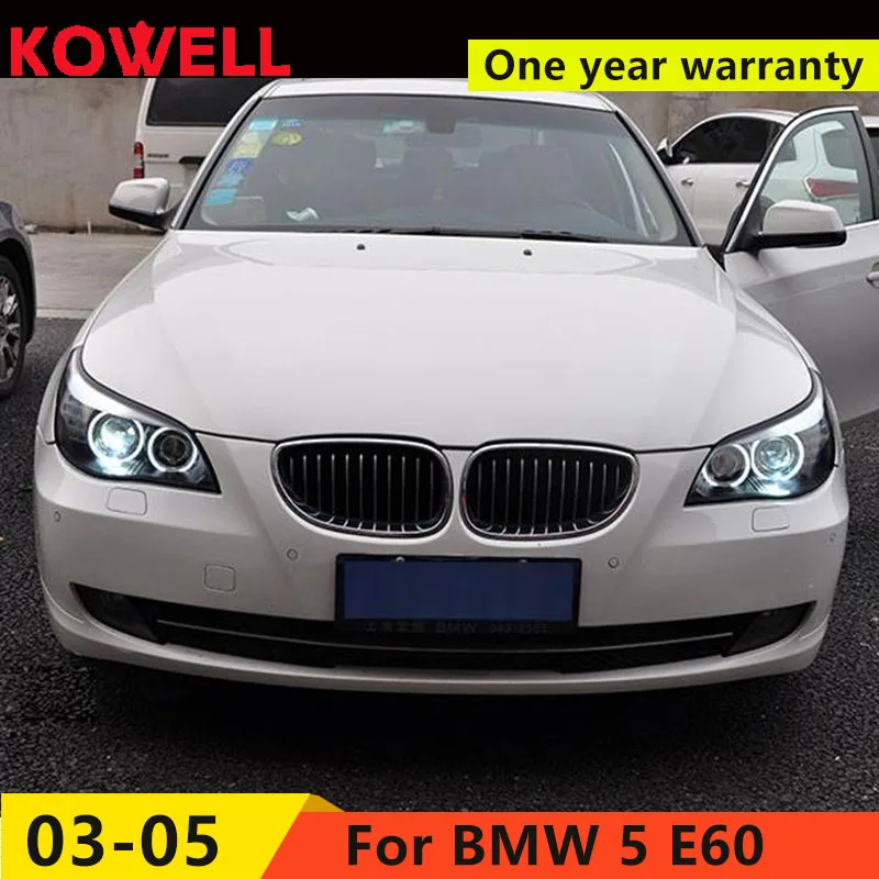 KOWELL автомобильный Стайлинг для BMW E60 фары 03-06/07-10 для E60 налобный фонарь led DRL спереди bi-ксеноновая линзы двойной луч HID комплект