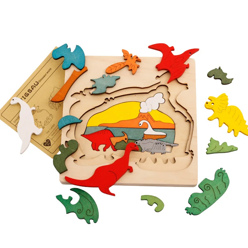 DIY Puzzle Baby Wood Toy Animal brain game Jurassic Park dinosaur Dimensional Model Early education toys for children kid gift | Игрушки и