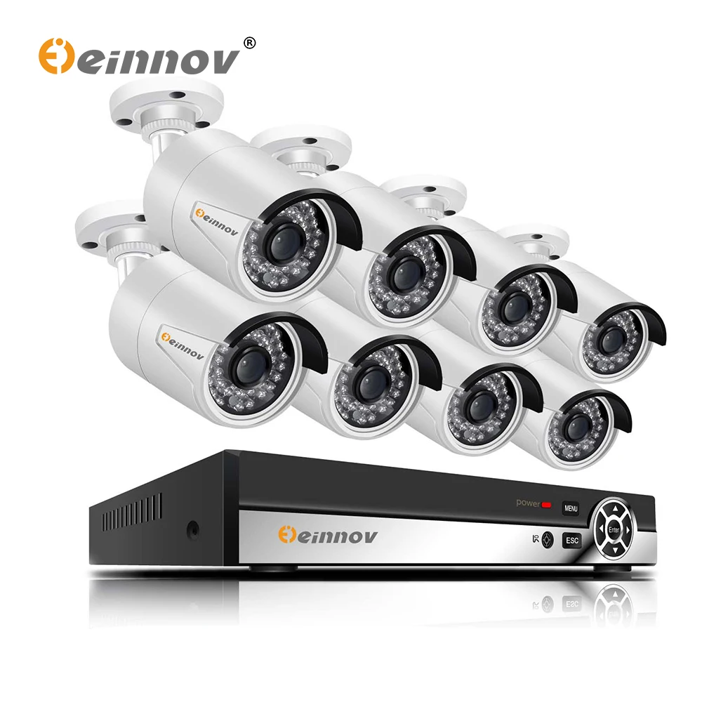 

Einnov 4CH 8CH POE Video Surveillance Camera 1080P HD 2MP CCTV Security Camera System NVR Kit P2P Outdoor Night Vision IR Red