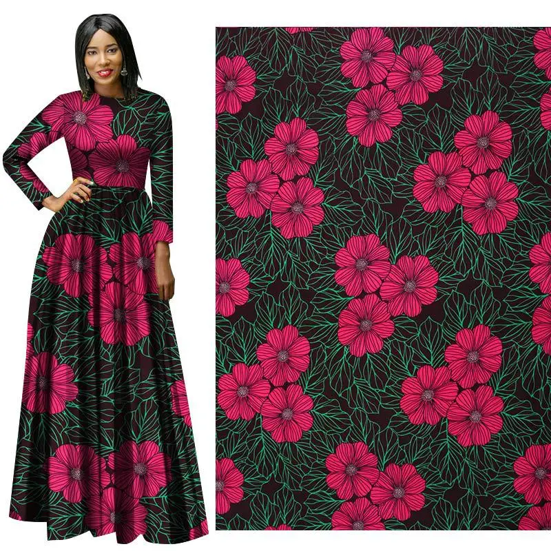 

2019 rose flower black Flat pattern whole polyester printed cloth clothing apparel african wax print 100% Polyester