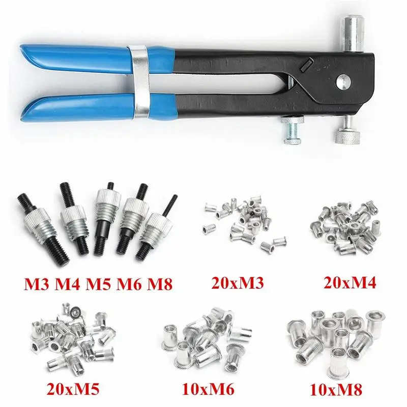 

86PCS M3-M8 Nut Blind Rivet Gun Threaded Insert Hand Tools Household Manual Maintenance Household Repair Tools Kit