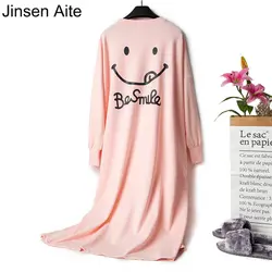Jinsen Aite Женское ночное платье Прекрасный мультфильм Весенняя ночная рубашка с длинным рукавом хлопок свободный большой размер Ночная