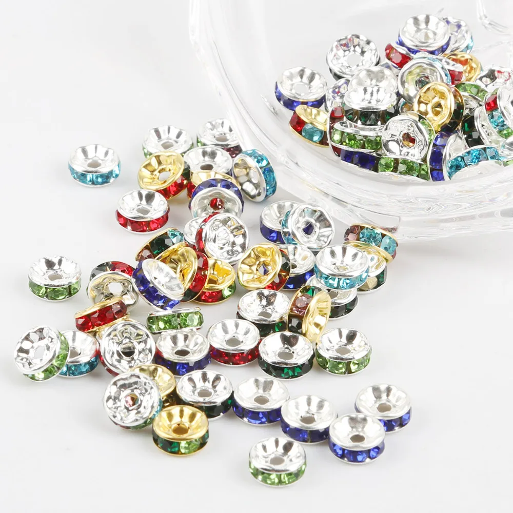 

50pcs/lot 6mm 8mm Rhinestone Crystal Rondelles Bead Assorted Color Loose Spacer Beads For DIY Jewelry Making Accessories
