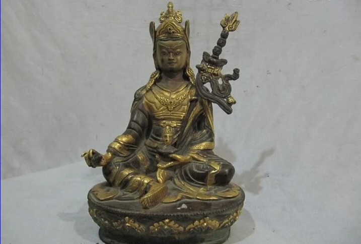 

song voge gem S0631 8"Tibet Buddhism Temple 100% Bronze 24K Gild Padmasambhava master Buddha Statue