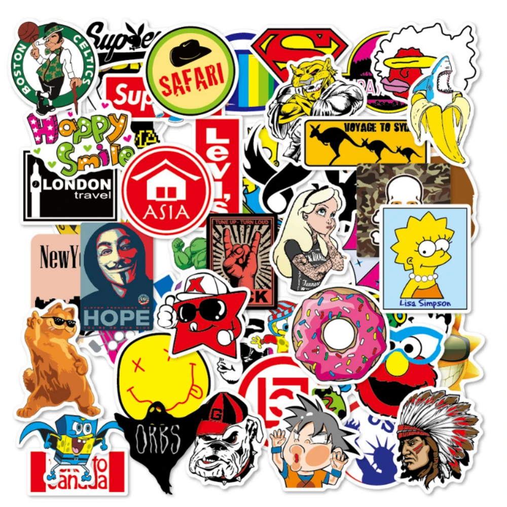 

Aliauto 100pcs/pack Fashion Label Graffiti Sticker Car Motorcycle Luggage Helmet Guitar Decal JDM Styling Waterproof Random