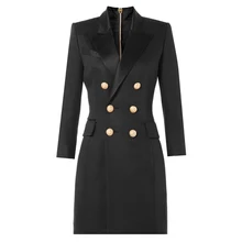 Buy Women Blazers 2016 Spring Autumn Long Blazer Long Sleeve Office Blazer jacket Outwear Golden Double Breasted Blazer Jacket Suit Free Shipping