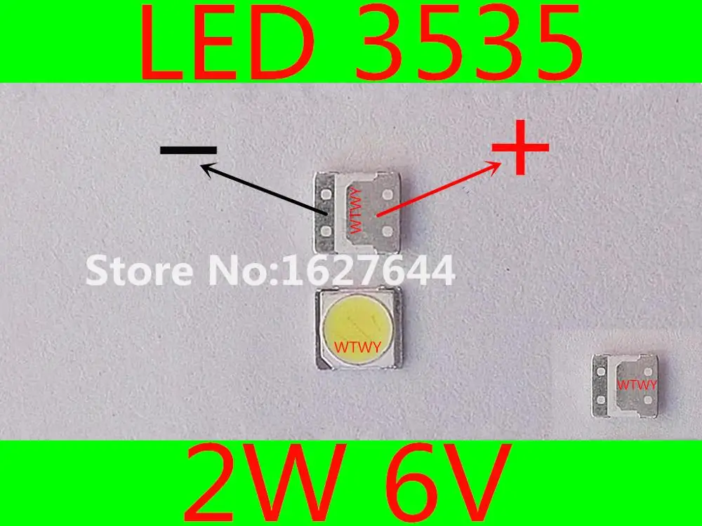 100 pces original e novo para lg led 3535 led backlight 2w 6v 150lm branco fresco para led tv lcd backlight aplicação