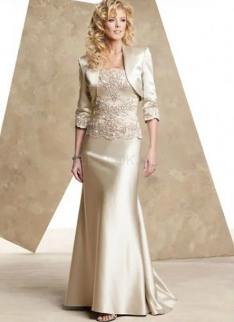 

Elegant 2019 Mother Of The Bride Dresses Mermaid Satin Lace With Jacket Long Wedding Party Dresses Mother Dresses For Wedding
