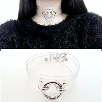 

Plain Punk Rock Kawaii Handmade O Round Double Layered Clear Transparent Vinyl Leather Choker Collar Chain Necklace