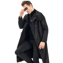 Черный кожаный Смарт Повседневное Для мужчин X-длинное пальто г. Роскошные овчины Военная Униформа Стиль длинная парка