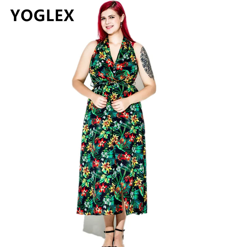 Summer Bohemian Dress Plus size XL 4XL 2018 Women Sleeveless Halter