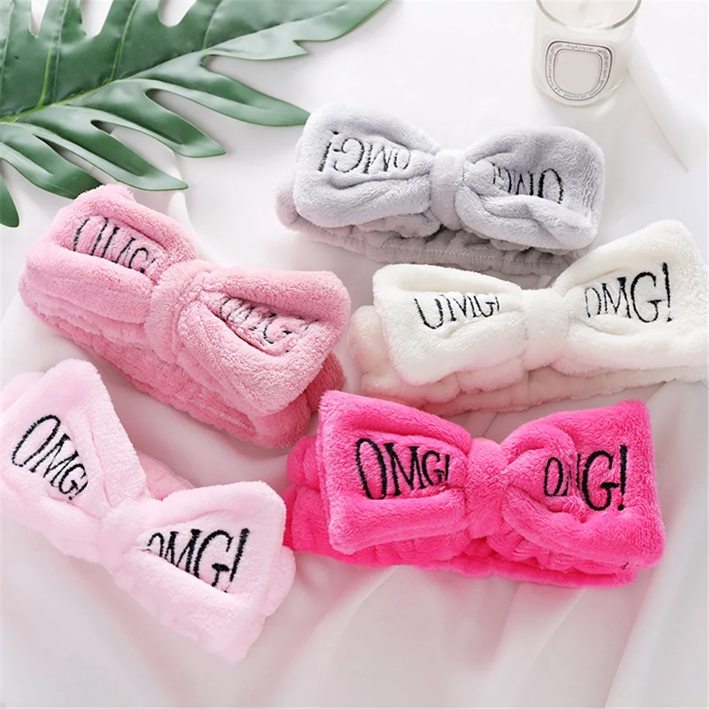 New Colorful Headband OMG Letters Bow Coral Fleece Headbands For Women Girls Hairbands Hair Bands Hair Accessories Headwear