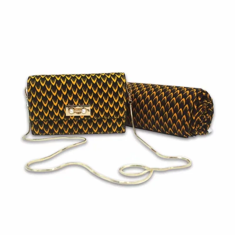 

Fashion woman wax handbag set and 6 yards African cotton wax fabric.high quality african wax bags 3 pieces/set for party YBG5032